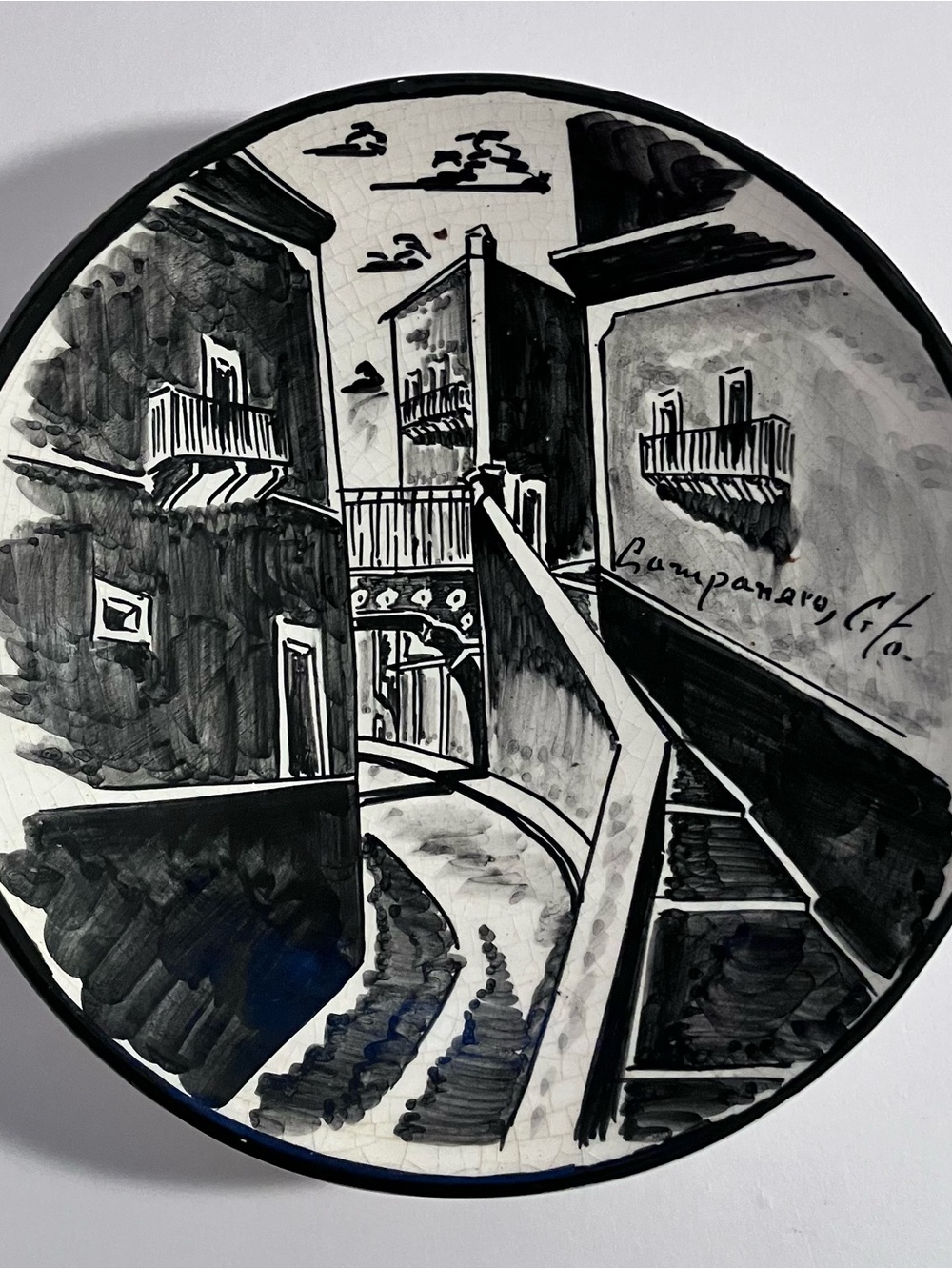 Vintage MEXICAN POTTERY Plate / GUANAJUATO Hand Painted STREET SCENE / 6.25 In.